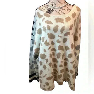 Birch NY Women’s 3X Mixed Media Chinky Knit Cheetah Print Sweater L/S